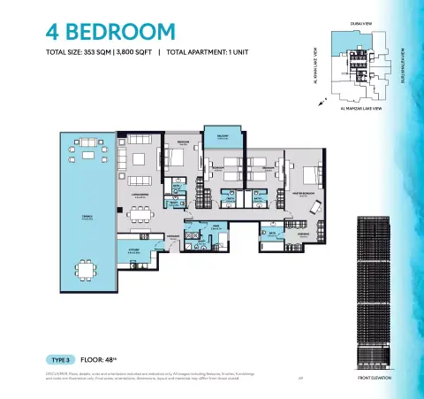 S1 Tower: Floor plan Type 3, 3,800 sq ft