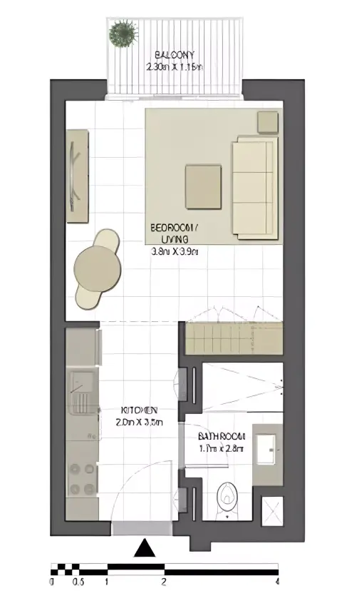 Jawaher Residences Phase 2: Floor plan Type A, 389 sq ft