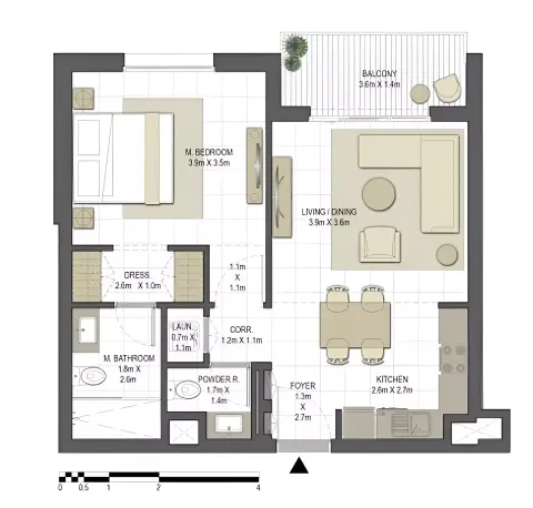 Jawaher Residences Phase 2: Floor plan Type B1, 720 sq ft
