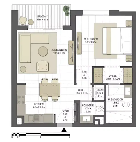 Jawaher Residences Phase 2: Floor plan Type B2, 721 sq ft