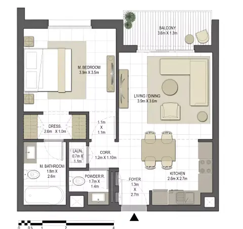 Jawaher Residences Phase 2: Floor plan Type A2, 712 sq ft