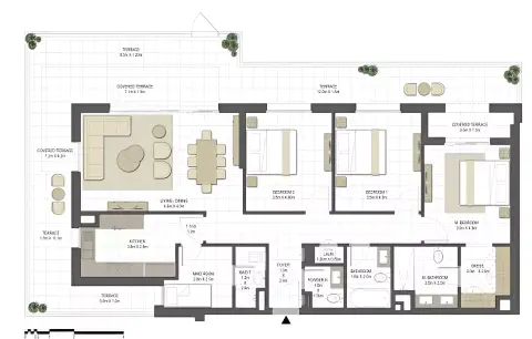 Jawaher Residences Phase 2: Floor plan Type A2, 1,711 sq ft