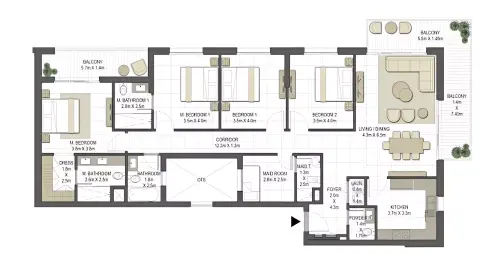 Jawaher Residences Phase 2: Floor plan Type A1, 2,176 sq ft
