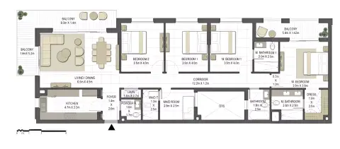 Jawaher Residences Phase 2: Floor plan Type A3, 2,159 sq ft
