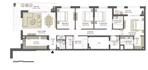 Jawaher Residences Phase 2: Floor plan Type B1, 2,165 sq ft