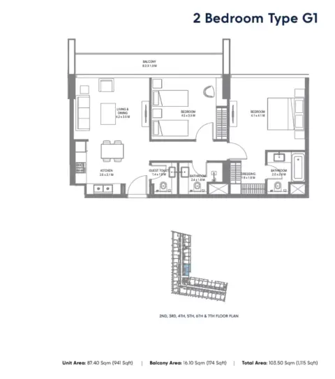 Safa 1: Floor plan Type G1, 1,115 sq ft