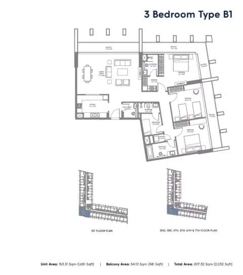 Safa 1: Floor plan Type B1, 2,232 sq ft