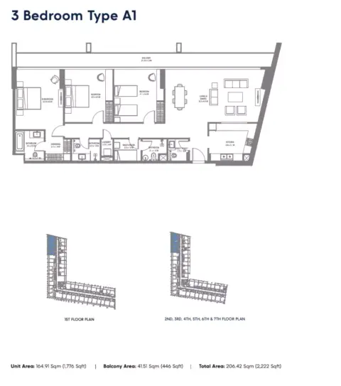 Safa 1: Floor plan Type A1, 2,222 sq ft
