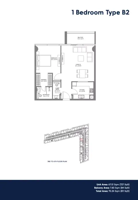 The Gate Phase 3: Floor plan Type B2, 811 sq ft