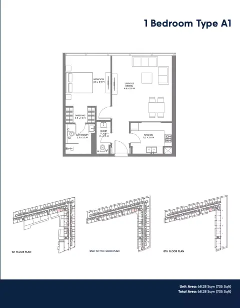 The Gate Phase 3: Floor plan Type A1, 735 sq ft