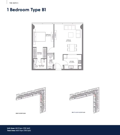 The Gate Phase 3: Floor plan Type B1, 735 sq ft