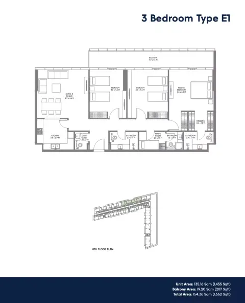 The Gate Phase 3: Floor plan Type E1, 1,662 sq ft