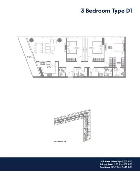 The Gate Phase 3: Floor plan Type D1, 1,695 sq ft