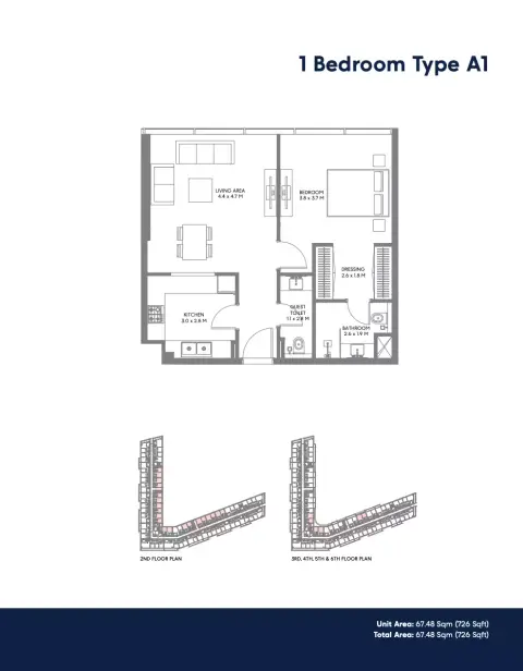 The Gate Phase 4: Floor plan Type A1, 726 sq ft
