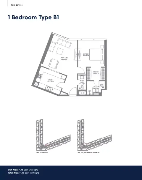 The Gate Phase 4: Floor plan Type B1, 769 sq ft