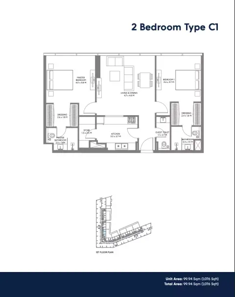The Gate Phase 4: Floor plan Type C1, 1,076 sq ft