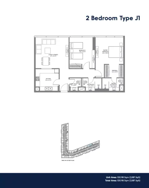 The Gate Phase 4: Floor plan Type J1, 1,087 sq ft