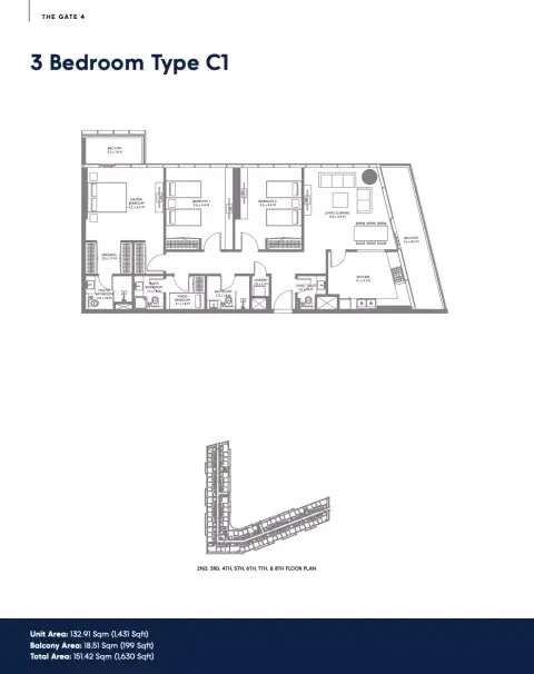 The Gate Phase 4: Floor plan Type C1, 1,630 sq ft