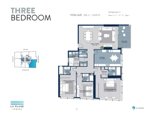 La Plage Tower 2: Floor plan Type 4, 3,030 sq ft