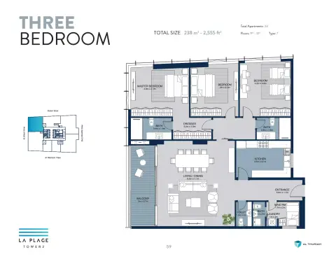 La Plage Tower 2: Floor plan Type 7, 2,555 sq ft