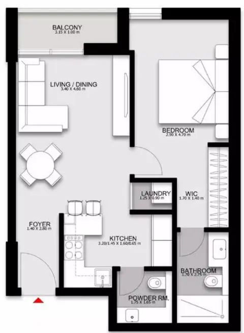 Darb: Floor plan Type 2, 703 sq ft