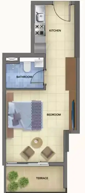 بلو بيرلز في بلوباي ووك: مخطط الطابق Type 2, 411 sq ft