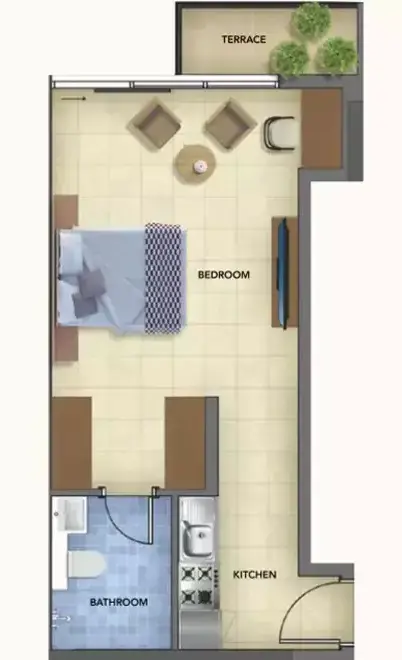 بلو بيرلز في بلوباي ووك: مخطط الطابق Type 1, 411 sq ft