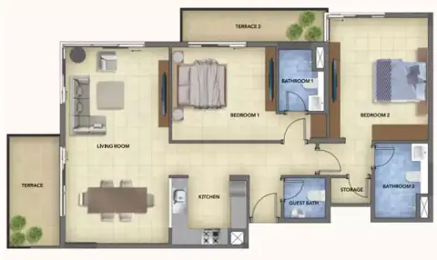 بلو بيرلز في بلوباي ووك: مخطط الطابق Type 1, 1,590 sq ft