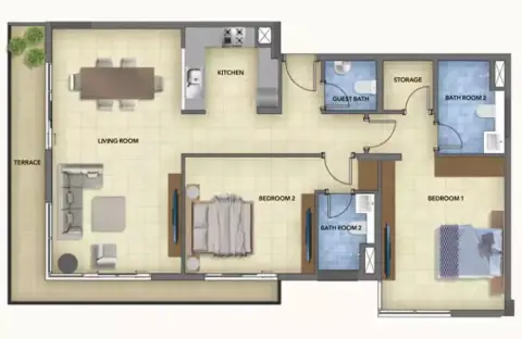 بلو بيرلز في بلوباي ووك: مخطط الطابق Type 2, 1,590 sq ft