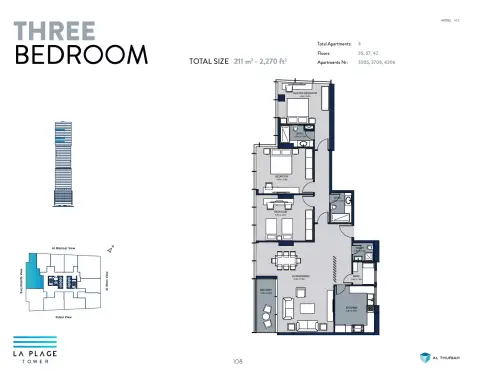 La Plage Tower: Floor plan Type 1, 2,270 sq ft