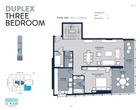La Plage Tower: Floor plan Type 4, 3,300 sq ft