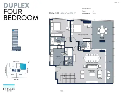 La Plage Tower: Floor plan Type 1, 4,350 sq ft