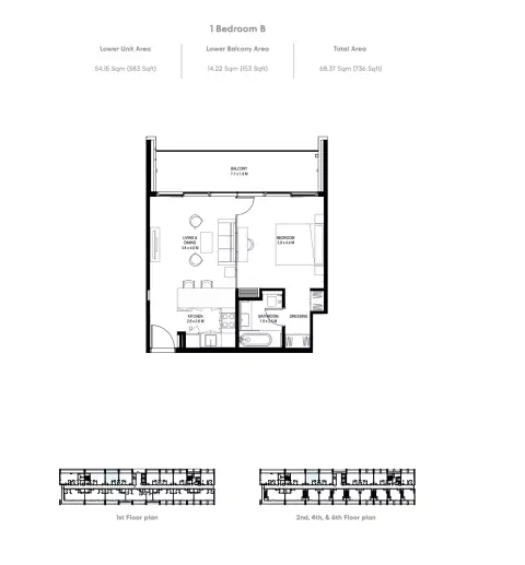 IL Teatro: Floor plan Type B, 736 sq ft