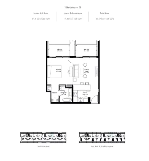 IL Teatro: Floor plan Type G, 736 sq ft