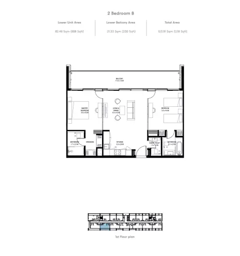 IL Teatro: Floor plan Type B, 1,118 sq ft