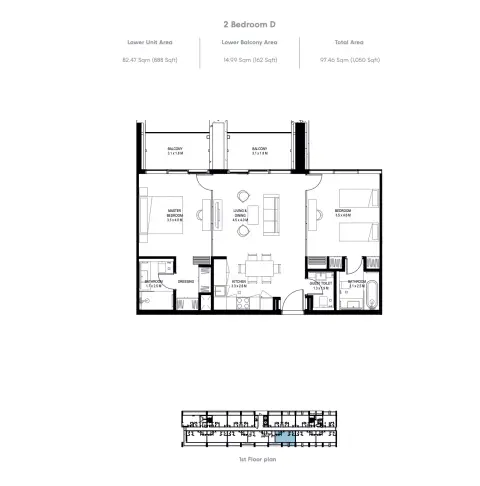 IL Teatro: Floor plan Type D, 1,050 sq ft