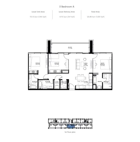 IL Teatro: Floor plan Type A, 1,355 sq ft