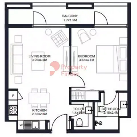 Tiraz Phase 3: Plattegrond Type A1, 692 sq ft