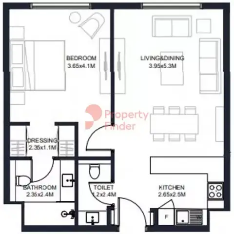 Tiraz Phase 3: Plattegrond Type D, 688 sq ft