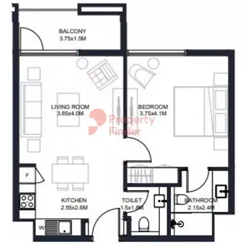 Tiraz Phase 3: Plattegrond Type G2, 648 sq ft