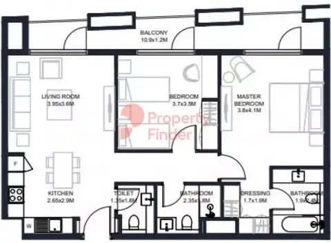 Tiraz Phase 3: Plattegrond Type C1, 1,023 sq ft