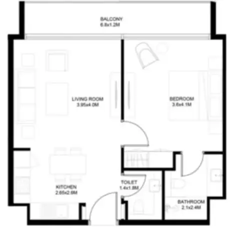 Sokoon: Type B2, 677 sq ft 户型图