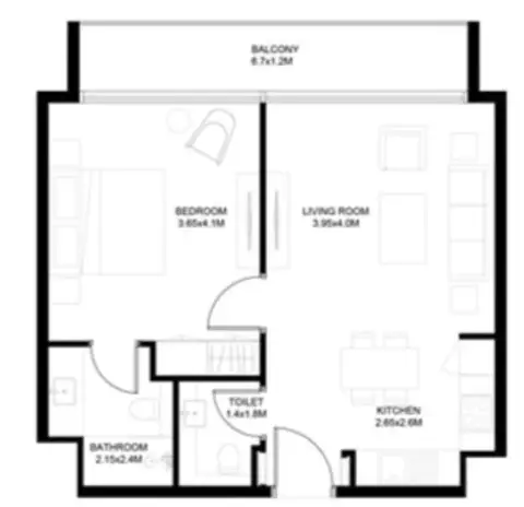 Sokoon: Type A3, 677 sq ft 户型图