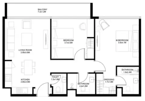 Sokoon: Type B2, 980 sq ft 户型图