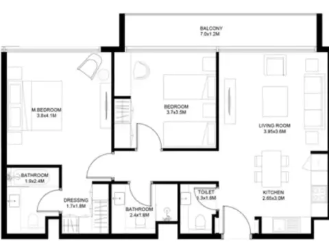 Sokoon: Type B1, 977 sq ft 户型图