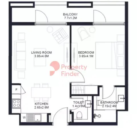 Tiraz Phase 2: Floor plan Type A-1 , 692 sq ft