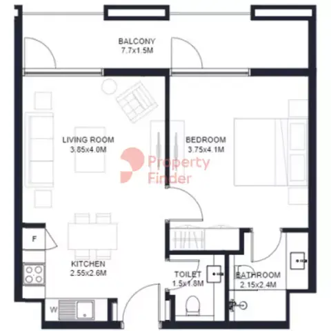 Tiraz Phase 2: Floor plan Type G-1, 648 sq ft