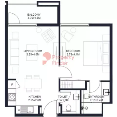 Tiraz Phase 2: Floor plan Type G-2, 648 sq ft
