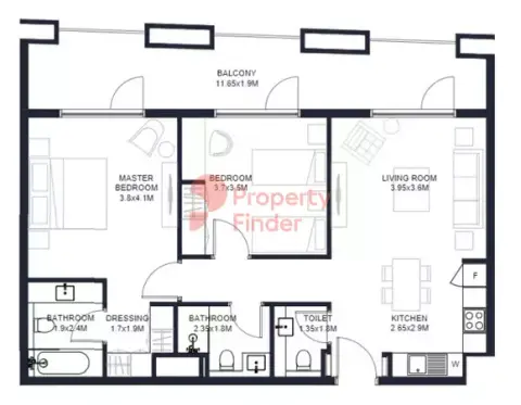 Tiraz Phase 2: Floor plan Type A-3, 1,106 sq ft