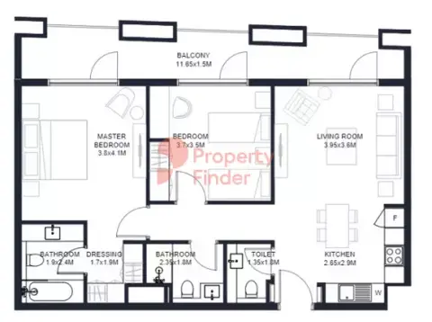 Tiraz Phase 2: Floor plan Type A-4, 1,055 sq ft